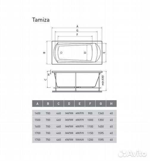 Ванна акриловая Relisan Tamiza Гл000013921, 150х70