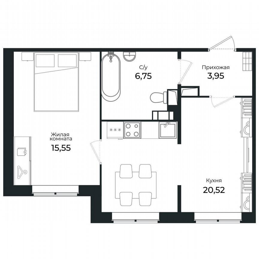 1-к. квартира, 46,3 м², 1/8 эт.