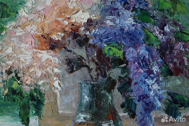 Картина маслом на холсте цветы сирень