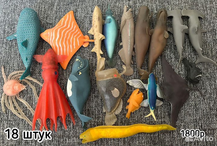 Резиновые игрушки: рыбы, крокодилы, ящерицы