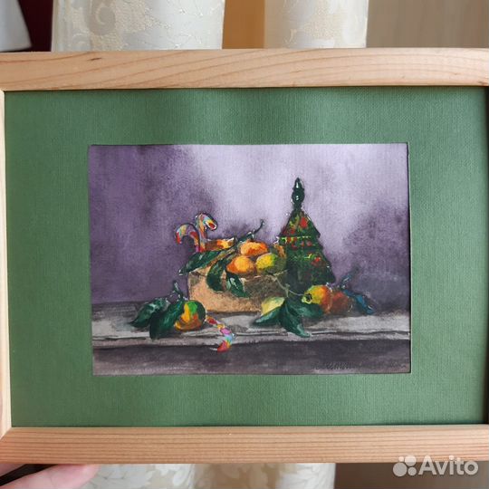 Картина акварелью Натюрморт с мандаринами