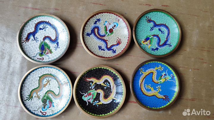 Тарелочки. Дракон. Эмаль клуазоне. Китай