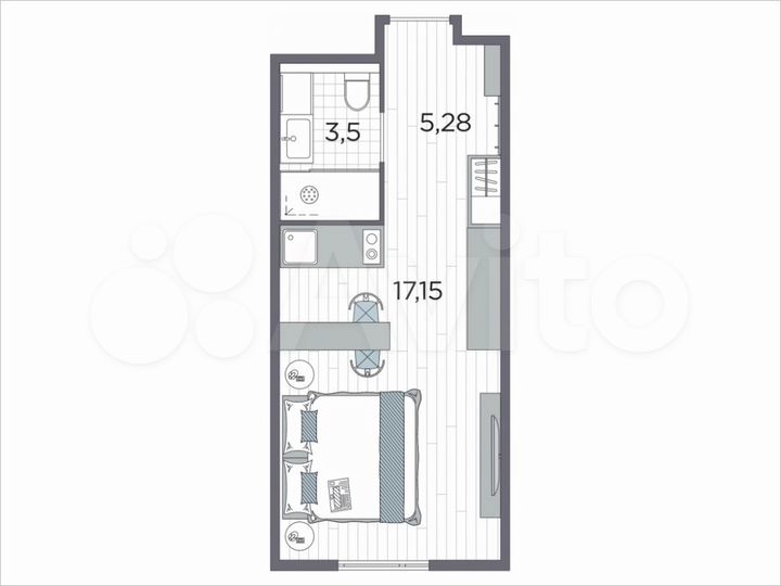Квартира-студия, 25,9 м², 12/12 эт.