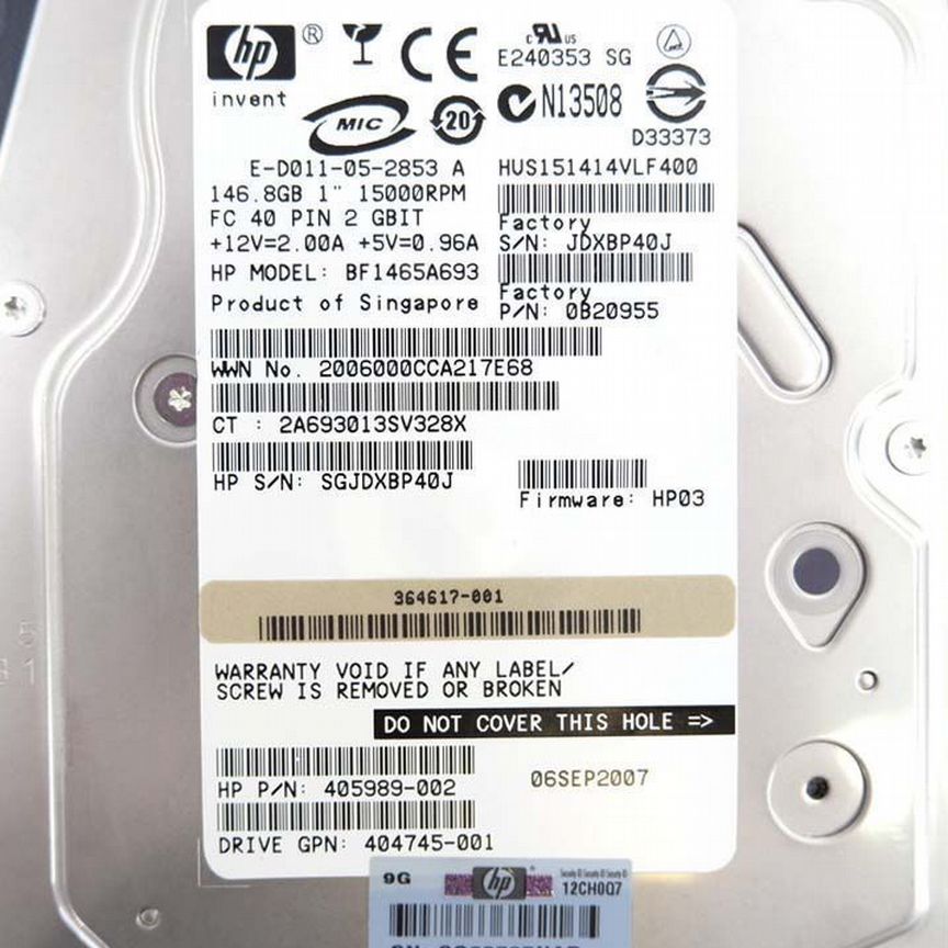 [STORAGEWORKS] Жесткий Диск Hp Bf1465a693 146,8gb Fibre Channel Storageworks