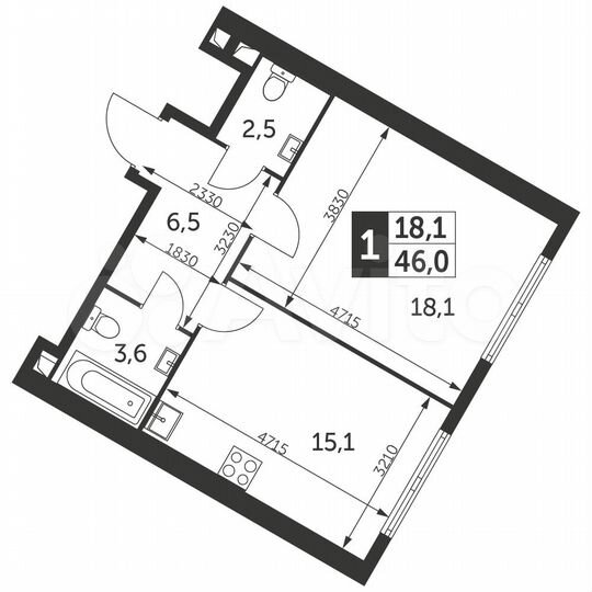 1-к. квартира, 46 м², 20/47 эт.