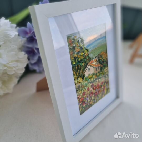 Картина маслом с пейзажем в рамке пейзаж маки