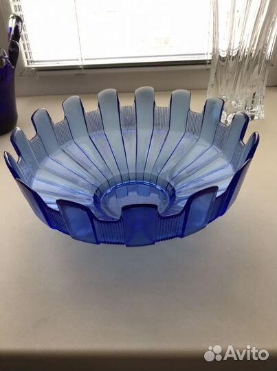 Ваза /фруктовница винтаж кобальтовое стекло 60