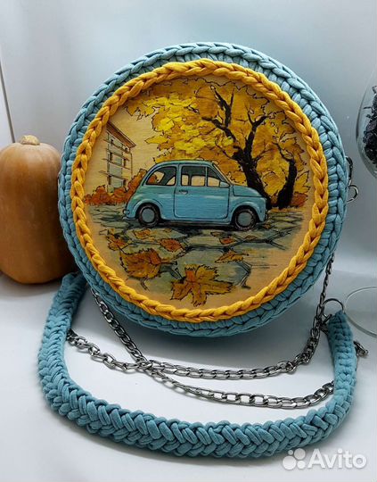 Сумочка с голубым Fiat 500 retro