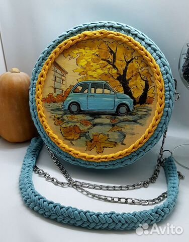 Сумочка с голубым Fiat 500 retro