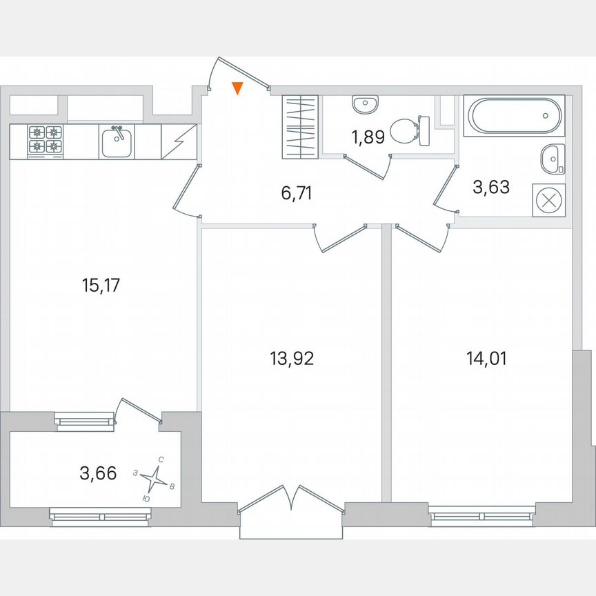 2-к. квартира, 57,5 м², 2/4 эт.