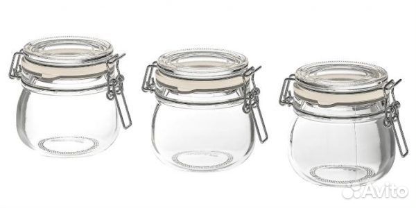 Банка с крышкой, прозрачное стекло, 3шт икеа