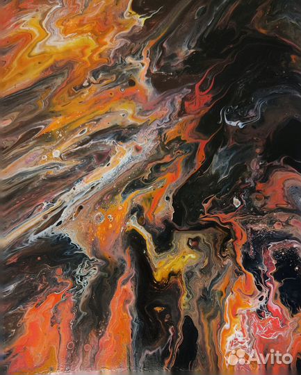 2 Картины диптих акрил огонь на черном