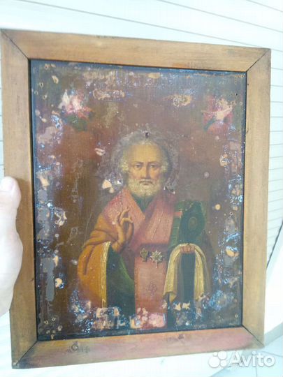 Икона Николай Чудотворец масло 19 век аналой