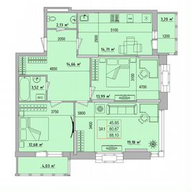 3-к. квартира, 88,1 м², 7/18 эт.