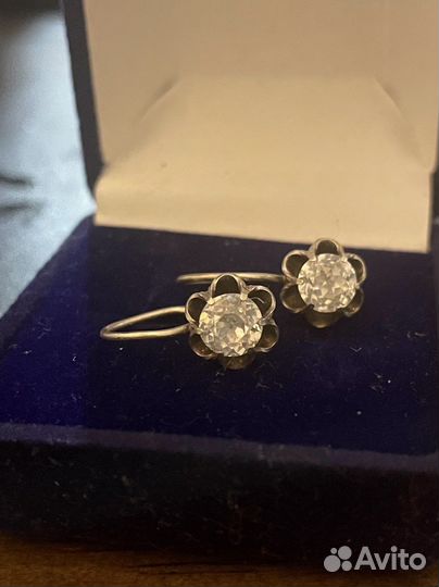 Серьги серебро 875 СССР горный хрусталь