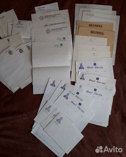Конверты и бланки отелей разных стран и городов