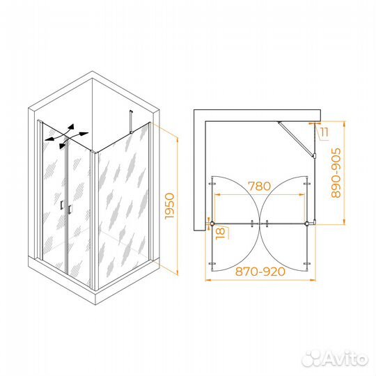 Душевой уголок RGW 900x900 Прозрачное проф. Черный