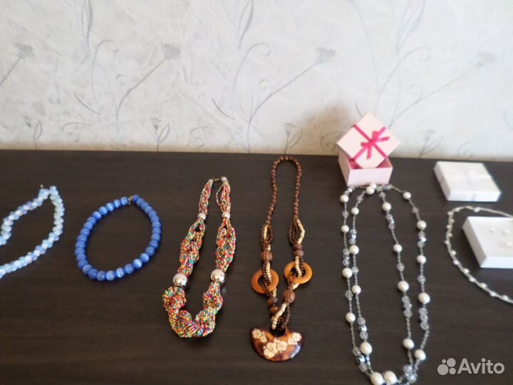 Бусы бисер, дерево, жемчуг
