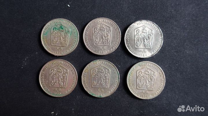 2 кроны Чехословакия, 1974, 1975, 1980, 1983, 1984