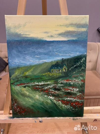 Картина маслом. Дом у моря