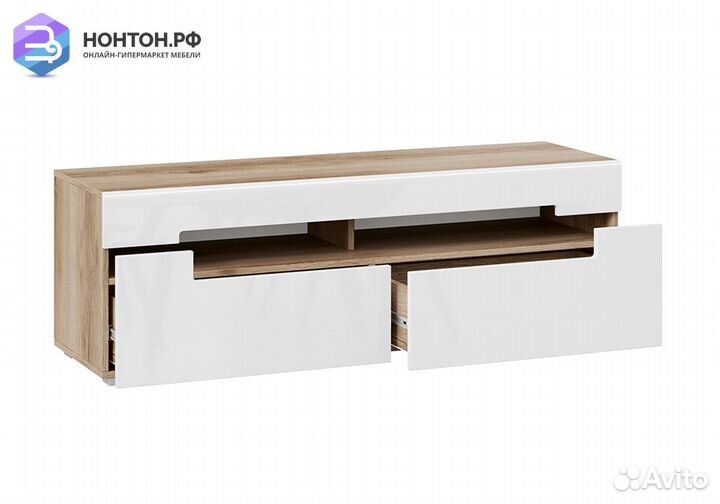 Тумба под тв Фьюжн белый глянец / дуб делано
