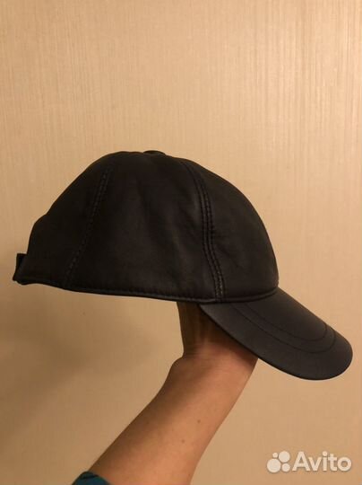 Кепка бейсболка мужская кожаная зимняя синяя новая