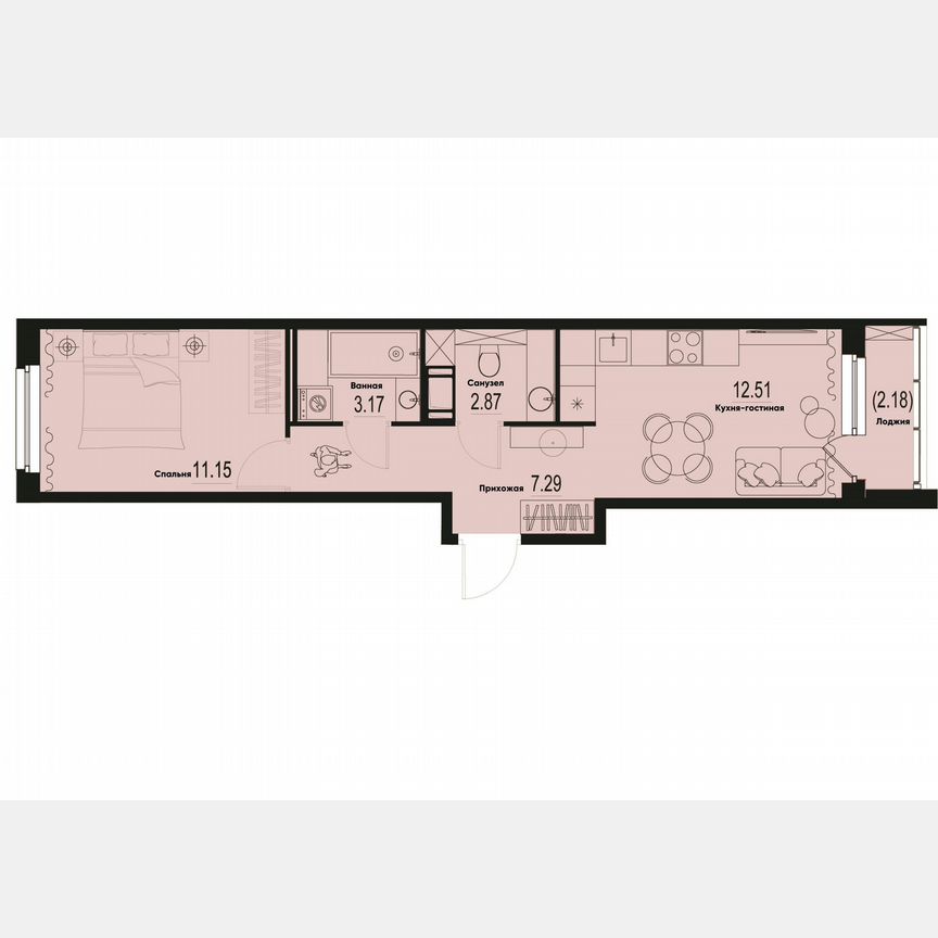 1-к. квартира, 38,1 м², 2/12 эт.