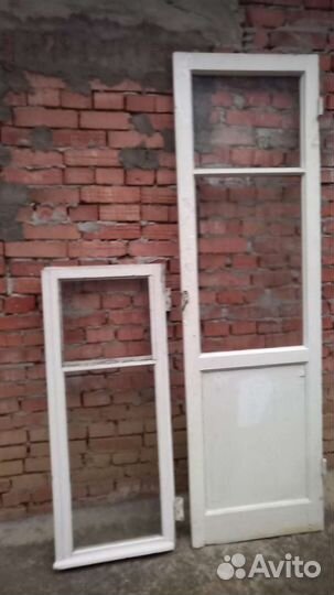 Дверь с остеклением, рама оконная и стекло