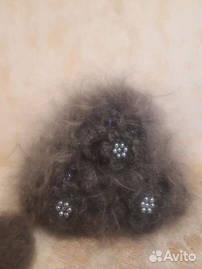 Пуховый платок и шапка пуховая с варежками