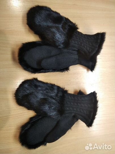 Варежки из норки и трикотажа