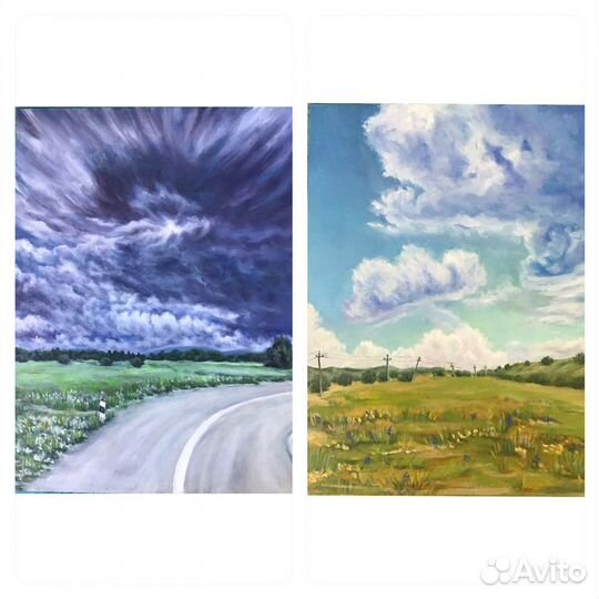 Картина маслом. Пейзаж Перед грозой. Летели облака