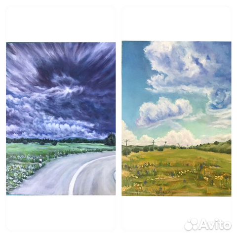 Картина маслом. Пейзаж Перед грозой. Летели облака