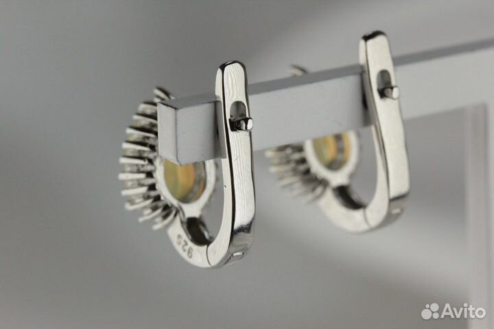 Серьги с природными опалами, серебро 925