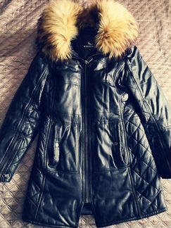 Зимняя кожаная куртка пуховик пальто 40 42