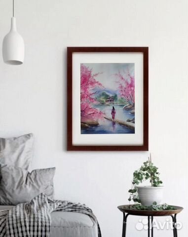 Картина акварелью Весна в Японии 27х39 объявление продам