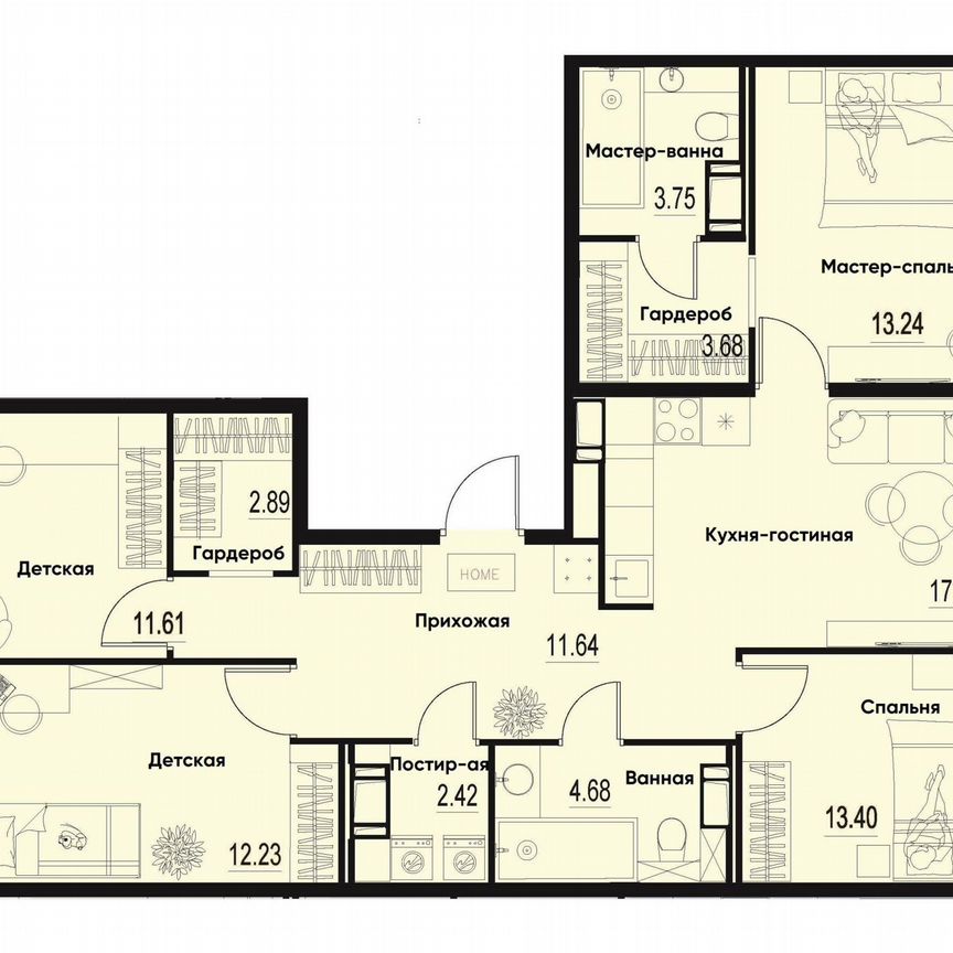 4-к. квартира, 101,2 м², 12/12 эт.