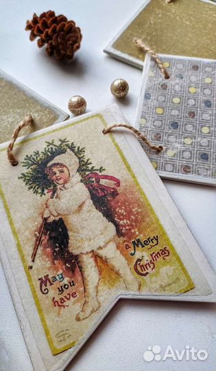 Гирлянда флажки деревянные ручная работа