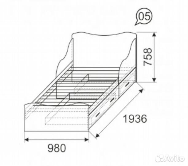 Кровать односпальная с выдвижными ящиками