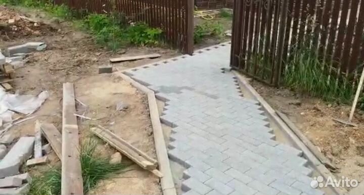 Укладка брусчатки, тротуарной плитки, бордюра