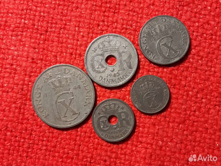 Монеты Дании пять штук 1942/43/44/ г. /цинк