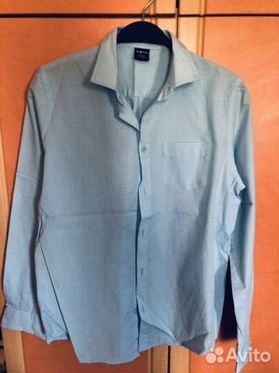 Рубашка мужская бирюз. р. 164 с длинным рукавом