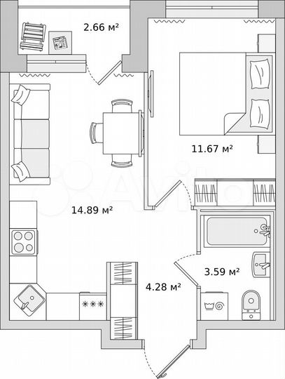 1-к. квартира, 34,5 м², 13/21 эт.