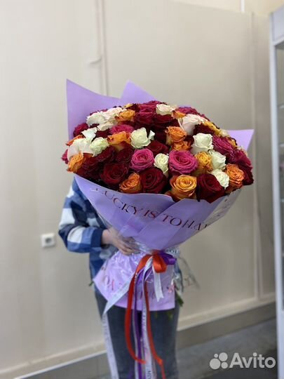 101 роза Микс (доставка )