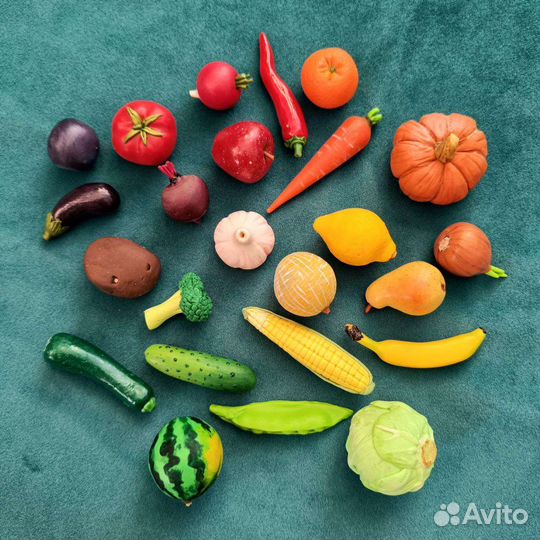 Набор 25 шт Фрукты и овощи из полимерной глины