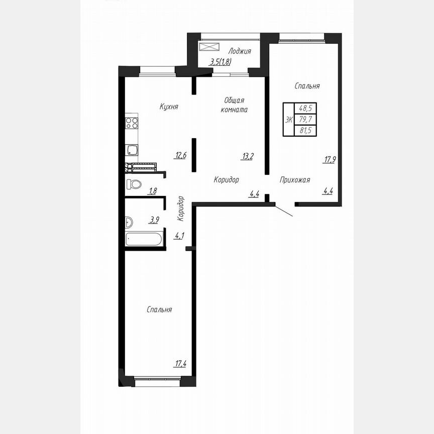 3-к. квартира, 81,5 м², 11/17 эт.