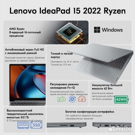 Ноутбук Lenovo IdeaPad 15 Ryzen 7 5700U 512Gb