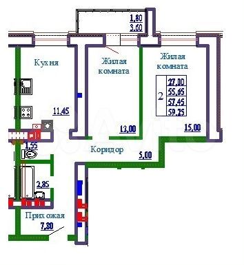 2-к. квартира, 59,3 м², 3/9 эт.
