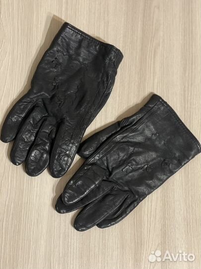 Кожаные перчатки утепленные шерстью