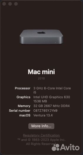 Apple iMac mini 2018 i5 6 core 32gb ddr4