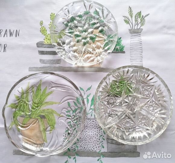 Менажница хрусталь Чехия, блюда 2 хрусталь